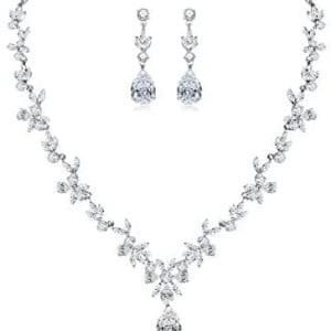 Hadskiss Jewelry Set for Women, Necklace Dangle Earrings Bracelet Set, White Gold Plated Jewelry Set with White AAA Cubic Zirconia, Allergy Free Wedding Party Jewelry for Bridal Bridesmaid