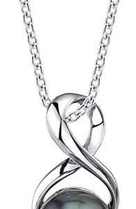 Cultured Pearl Pendant Necklace for Women in Sterling Silver, Infinity Design with Black Tahitian South Sea Pearl - THE PEARL SOURCE