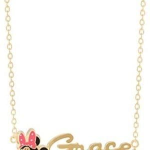 Disney Minnie Mouse Personalized Custom Name Necklace, 14K Gold Over Sterling Silver, 18”, Customizable Design Nameplate