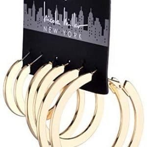 Nicole Miller New York Set (3pc) Pairs Assorted Sizes Plain Flat Goldtone Hoop Earrings