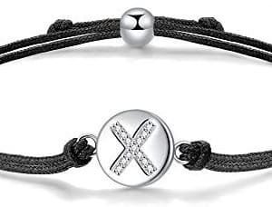 ZENI Initial Letter A to Z Customize Bracelet, Cubic Zirconia 925 Sterling Silver Bracelets for Women, 24cm Adjustable Handmade Braided Jewellery Friendship Gift