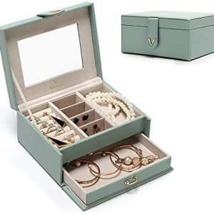 Vee Jewelry Box for Women, Jewelry Organizer with Drawers, Jewellery Box with Mirror for Rings Earrings Necklaces Gift