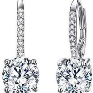 EVER FAITH 925 Sterling Silver Round Cut CZ Prong Setting Gorgeous Bridal Prom Leverback Dangle Earrings