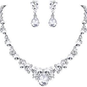 EVER FAITH Rhinestone Crystal Elegant Bridal Floral Teardrop Necklace Earrings Set