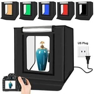 YOTTO Photo Box 16"/40cm Photo Studio Light Box Portable Photography Shooting Tent with LED Lights, Dimmable Table Top Light Tent with 6 Color Backdrops for Jewellery, Food, Bags, Shoes