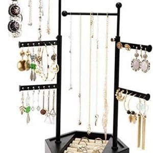 Emfogo Jewelry Organizer Tree Stand - 6 Tier Jewelry Holder Stand with Adjustable Height Necklace Organizer Display for Earrings Ring Bracelet (Black)