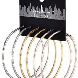 Nicole Miller New York Set (3pc) Pairs of Silvertone Goldtone Rosegold Rough Textured Hoop Earrings
