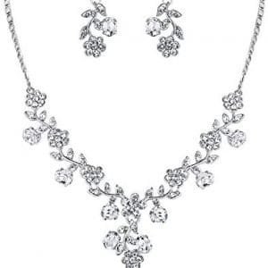 EVER FAITH Flower Leaf Necklace Earrings Set Austrian Crystal