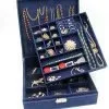 KLOUD City Two-Layer lint Jewelry Box Organizer Display Storage case with Lock (Deep Blue) - Image 2