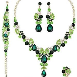 CSY 4 Pcs Set Elegant Crystal Necklace Earrings Bracelet Ring Bridal Wedding Costume Jewelry Sets for Brides Women Gifts
