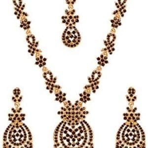 Touchstone Indian Bollywood Rhinestones Bridal Jewelry Necklace Set in Antique Gold Tone for Women