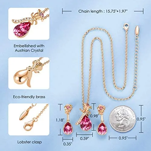 CDE Rose Flower Jewelry Set for Women Rose Gold /Rhodium Plated Earrings and Necklace Set Embellished with Crystals from Austria Christmas Jewel Gifts for Mom - Image 6