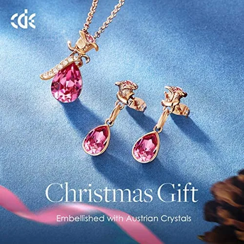 CDE Rose Flower Jewelry Set for Women Rose Gold /Rhodium Plated Earrings and Necklace Set Embellished with Crystals from Austria Christmas Jewel Gifts for Mom - Image 2